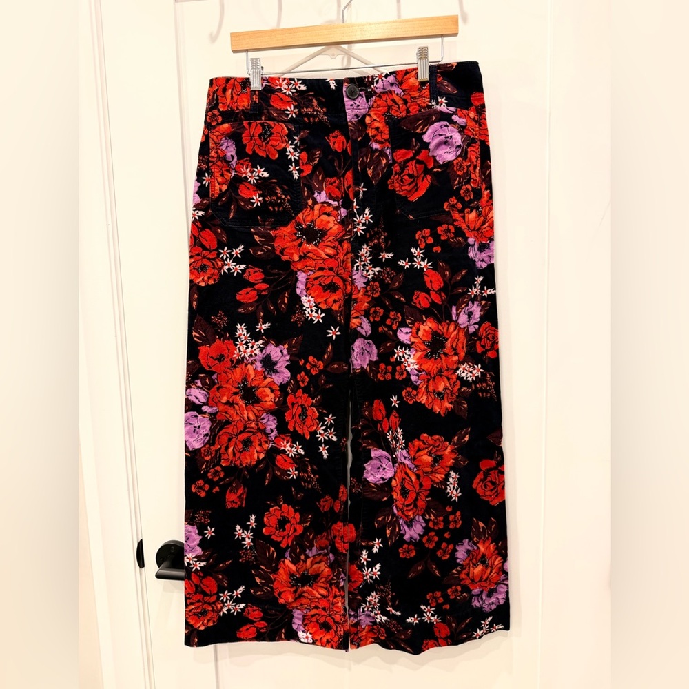 Anthropologie Black Floral Wide-Leg Pants - Red & Purple